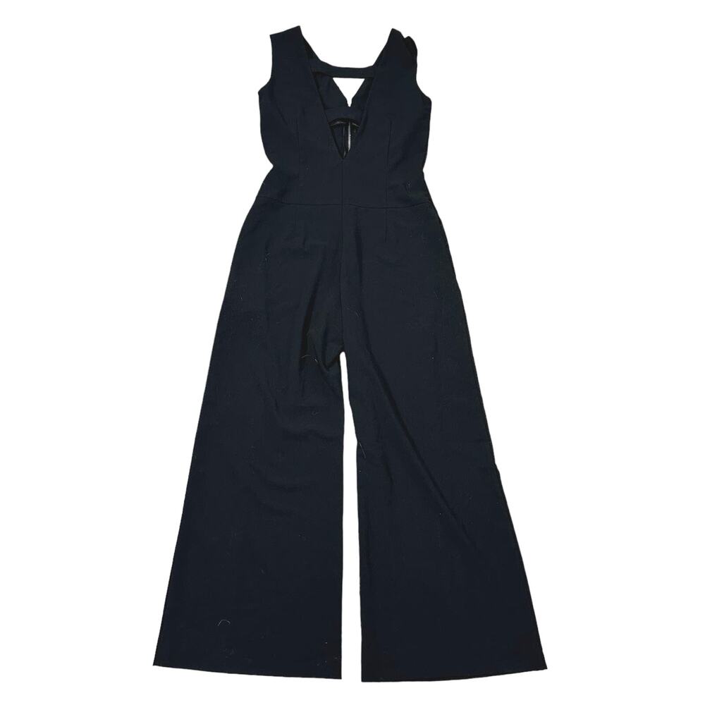 D. Exterior Black Jumpsuit Deep V-Neck Cut Out Sexy Wide Leg Small